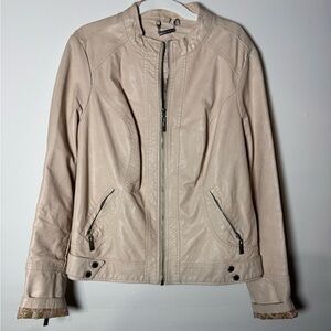 Vegan Leather Moto Jacket Women’s Pink Blush Zip Up large Joujou Spring Fashion